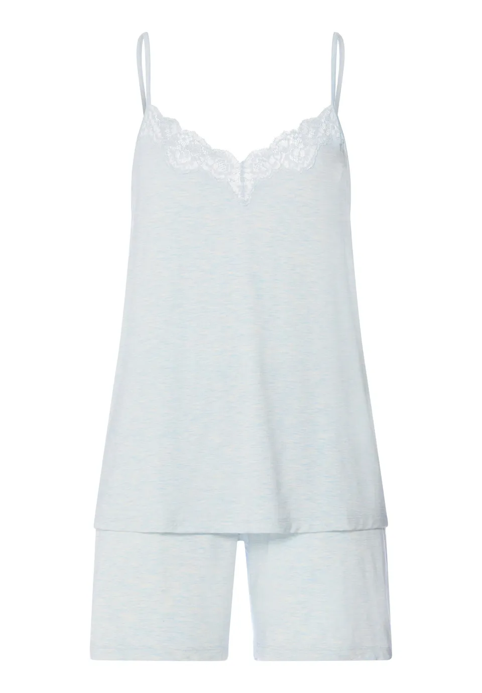 hanro-natural-elegance-shorty-pyjama-wasserblau-spitze-viskose image 1