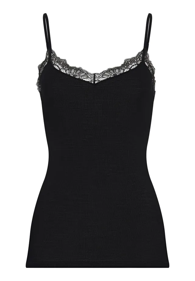 hanro-woolen-lace-spaghettitop-schwarz-wolle-seide-spitze image 1