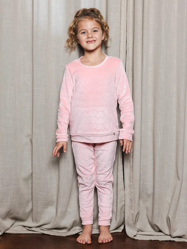myrebelle-endless-love-m-dchen-pyjama-velours-rosa-herz image 1