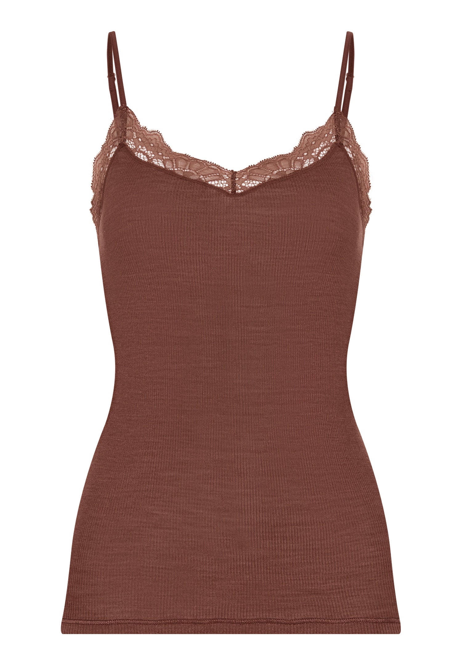 hanro-woolen-lace-spaghettitop-cinnamon-spitze image 1