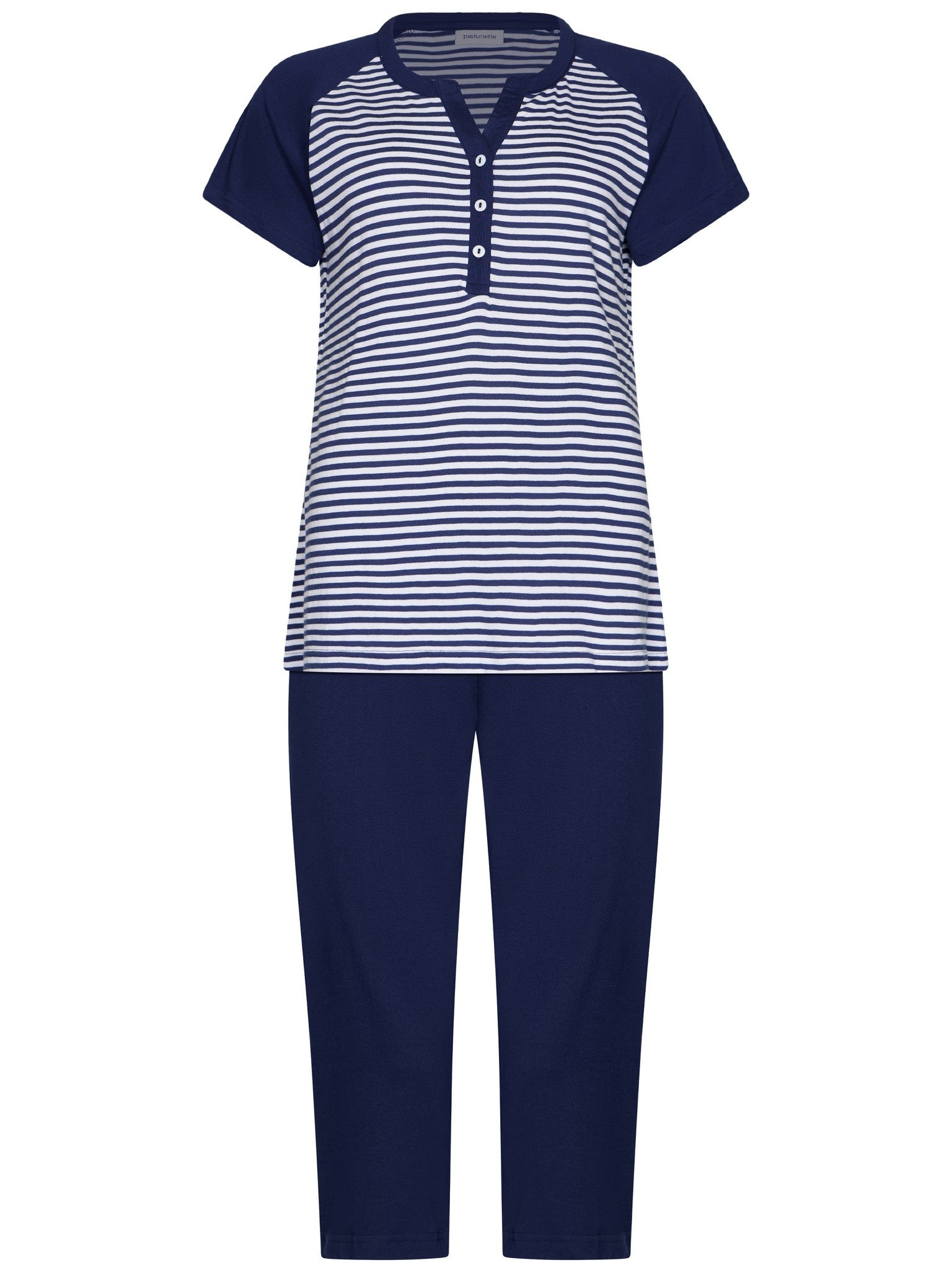 pastunette-midnight-stripes-pyjama-damen-blau-bio-baumwolle image 1