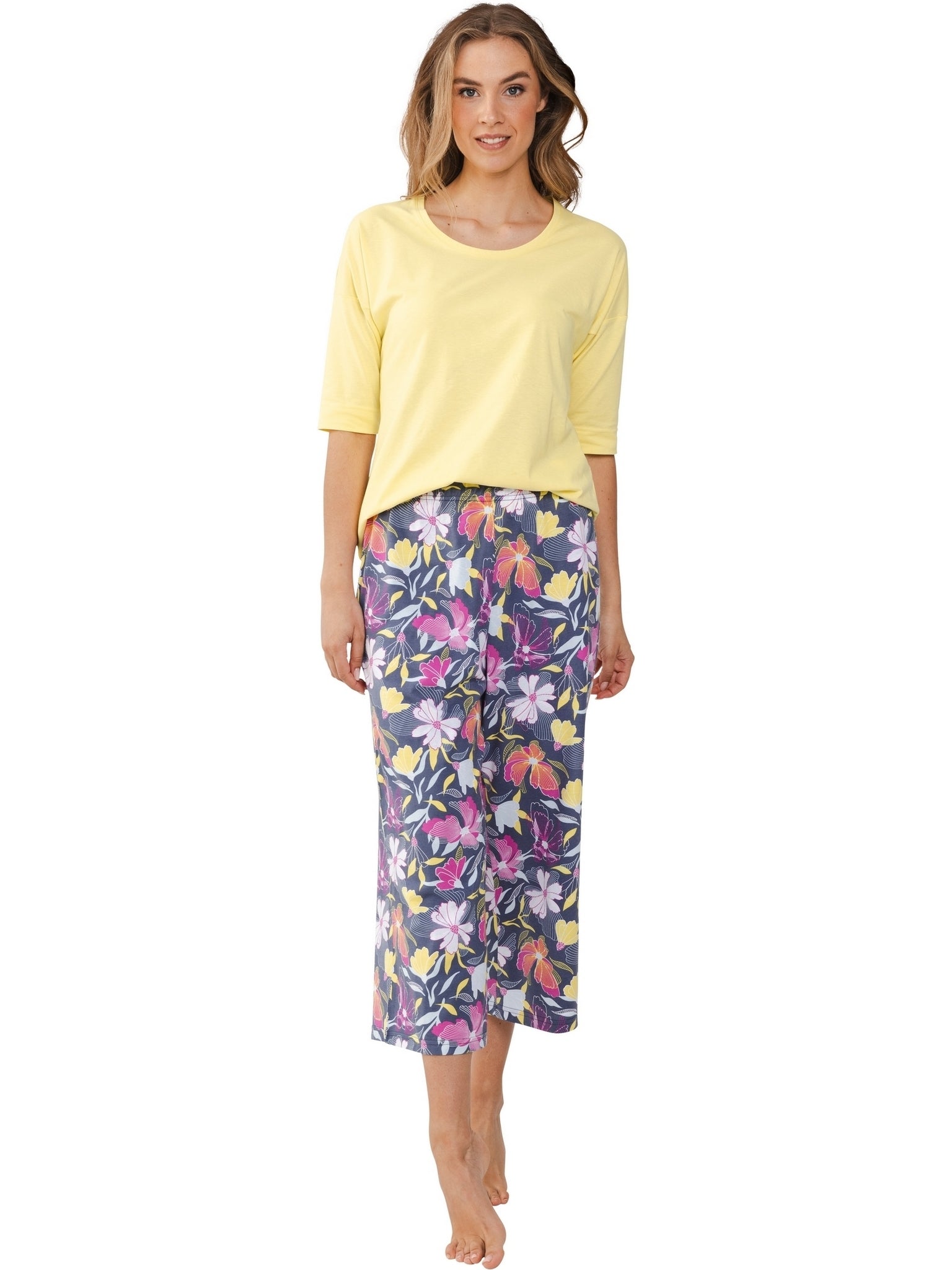 pastunette-flowers-pyjama-gelb-baumwolle-3-4-mit-blumen image 2