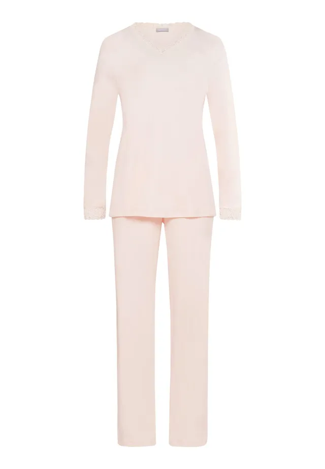 hanro-moments-pyjama-lang-crystal-pink-baumwolle-spitze image 1