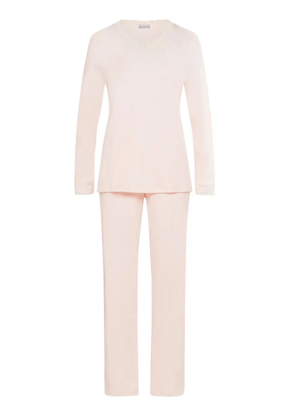 hanro-moments-pyjama-lang-crystal-pink-baumwolle-spitze image 1