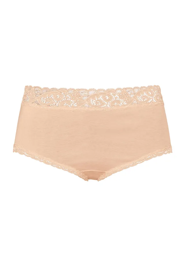 hanro-moments-maxi-briefs-damenslip-beige-baumwolle-spitze image 1
