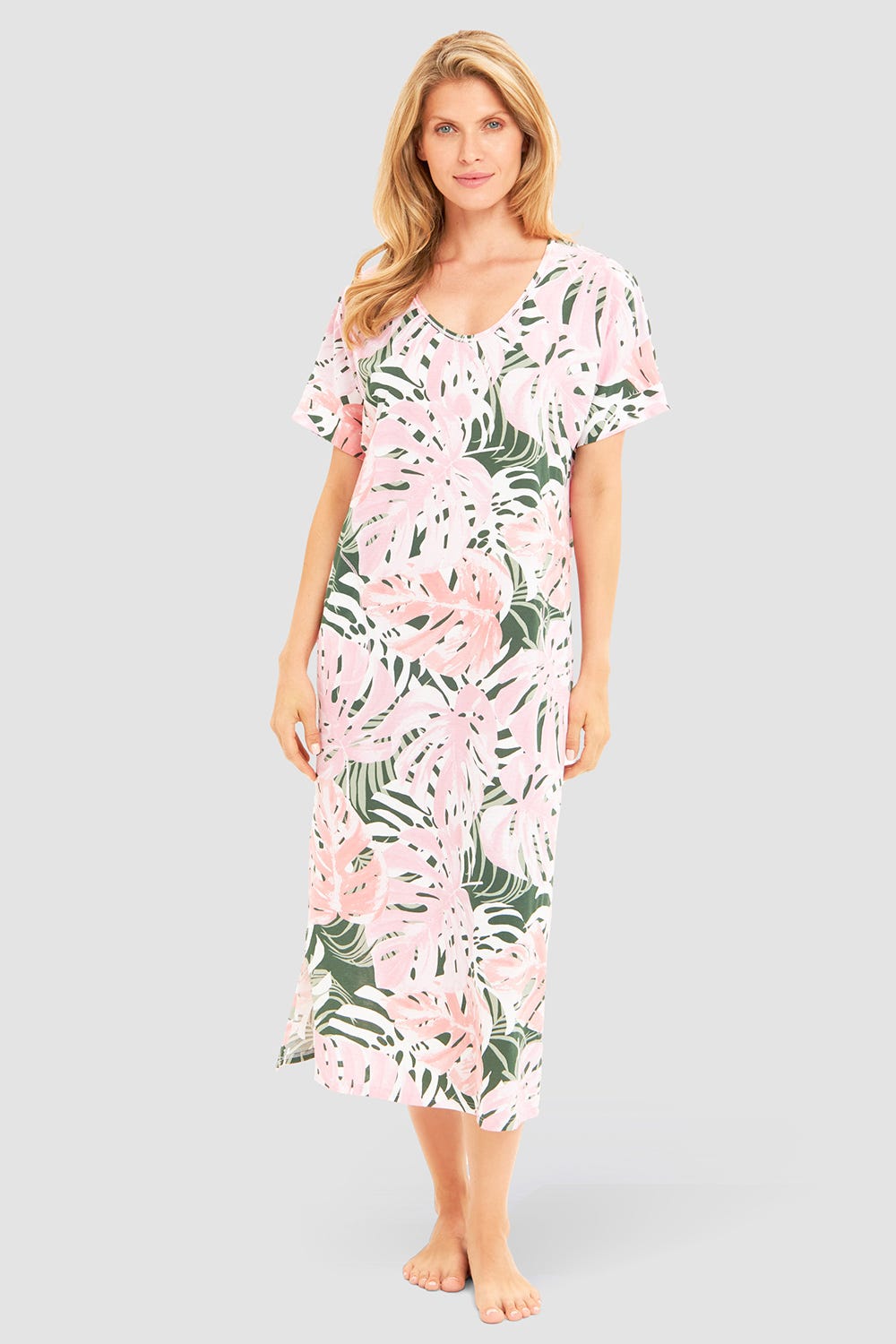r-sch-be-happy-nachthemd-maxi-rosa-kurzarm-taschen image 1