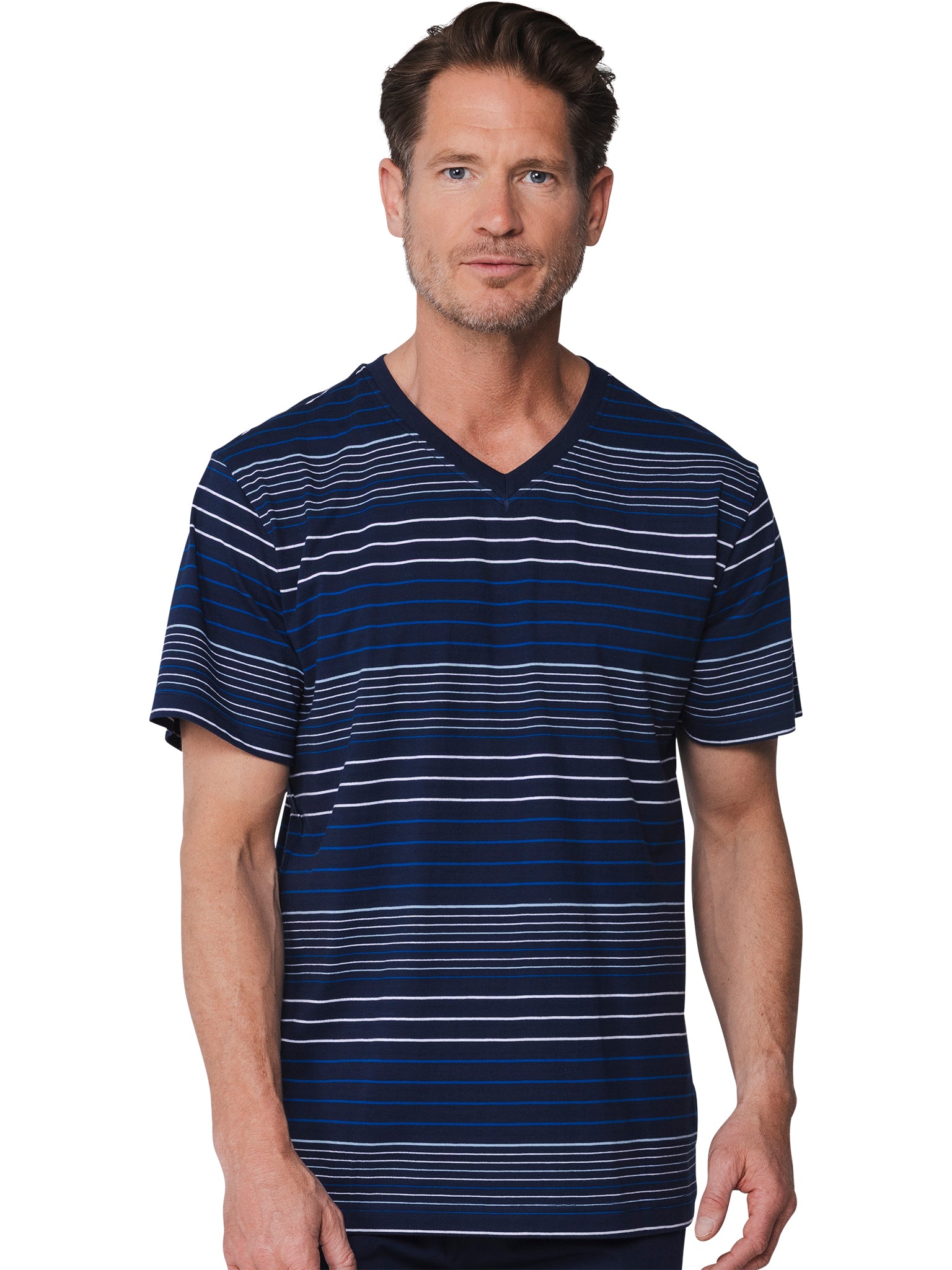 pastunette-pyjama-lounge-shirt-herren-blau-gestreift-baumwolle image 3