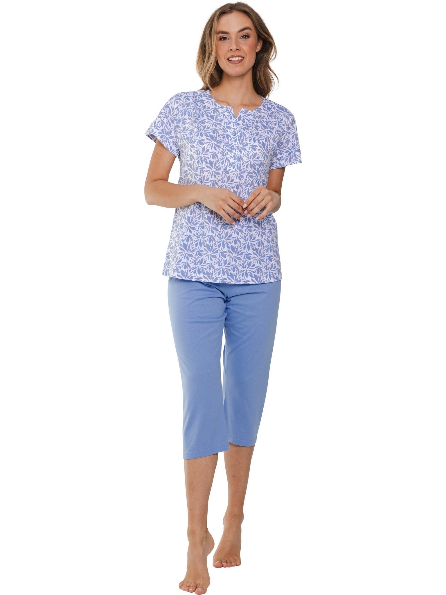 pastunette-soft-blue-pyjama-blau-wei-blumen-baumwolle image 2