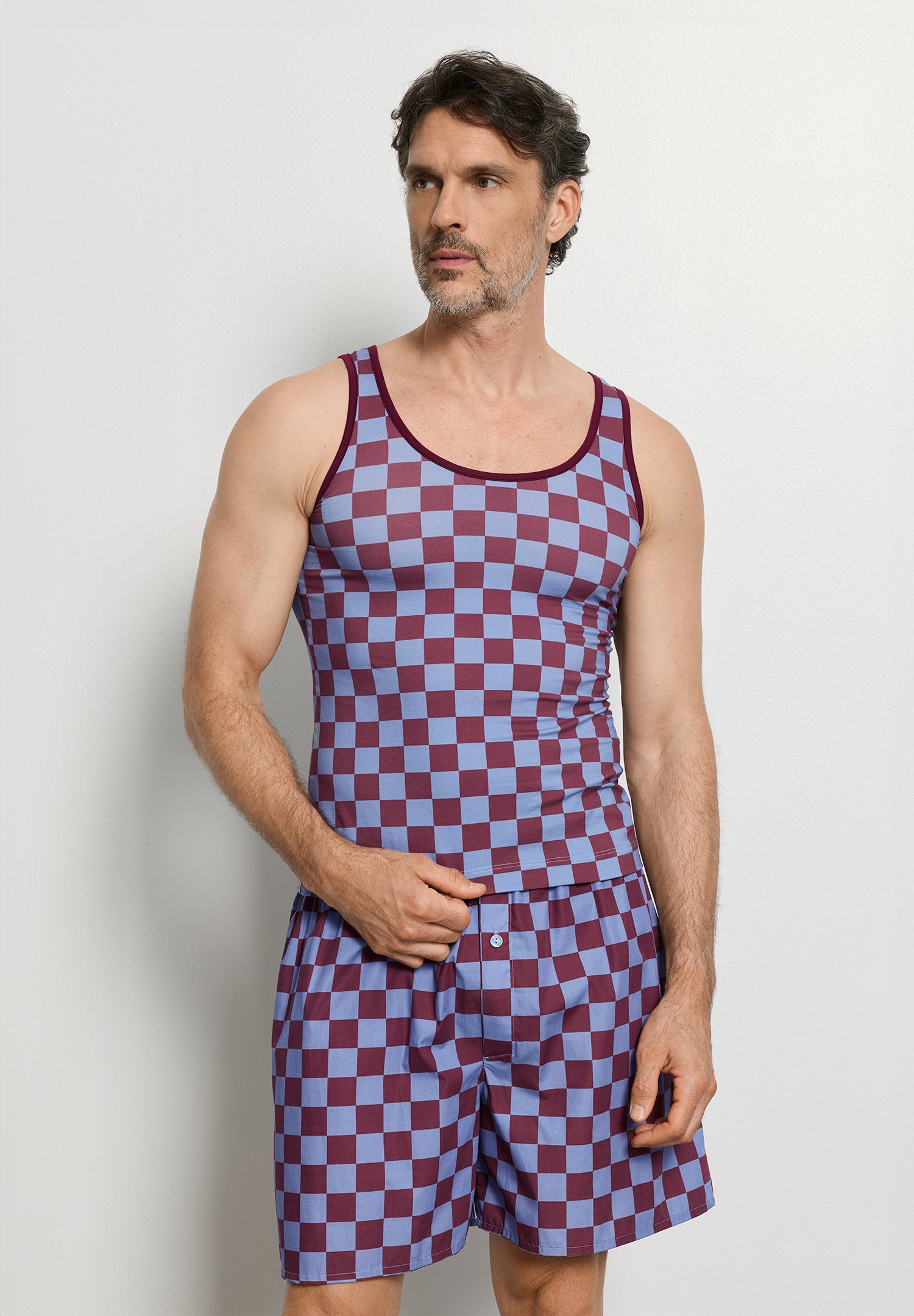 hanro-arthur-arbesser-076342-tank-top-chess-print-baumwolle image 3