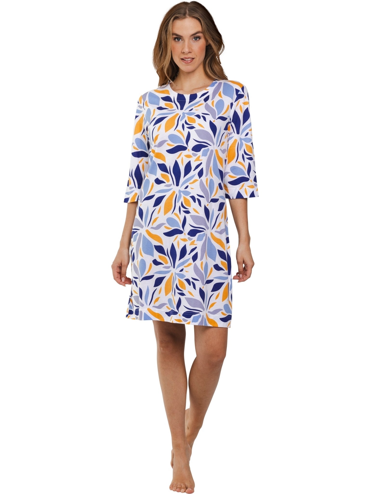 pastunette-yellow-breeze-nachthemd-blumenprint-wei-3-4-arm image 2