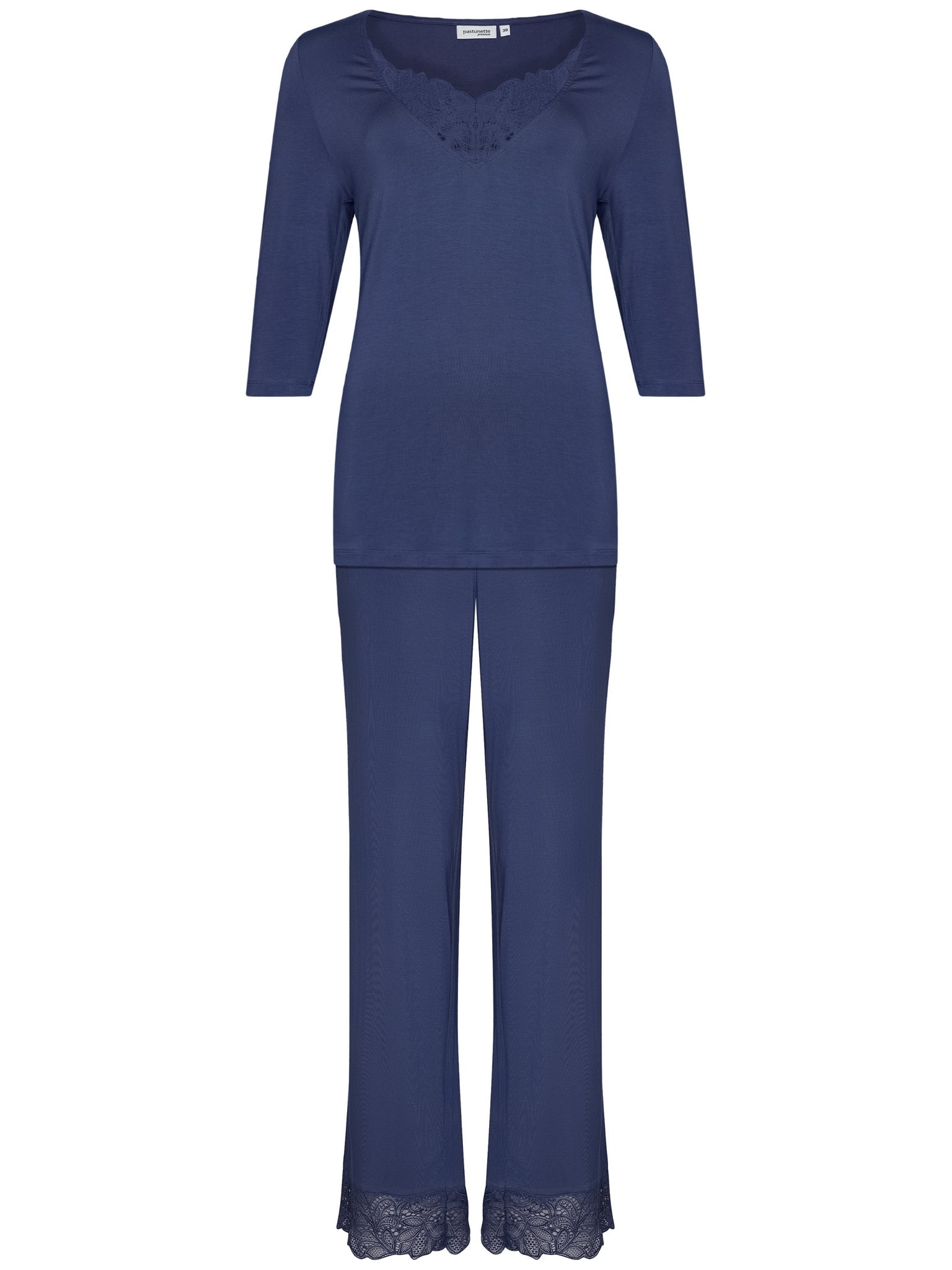 pastunette-premium-midnight-pyjama-blau-viskose-spitze image 1