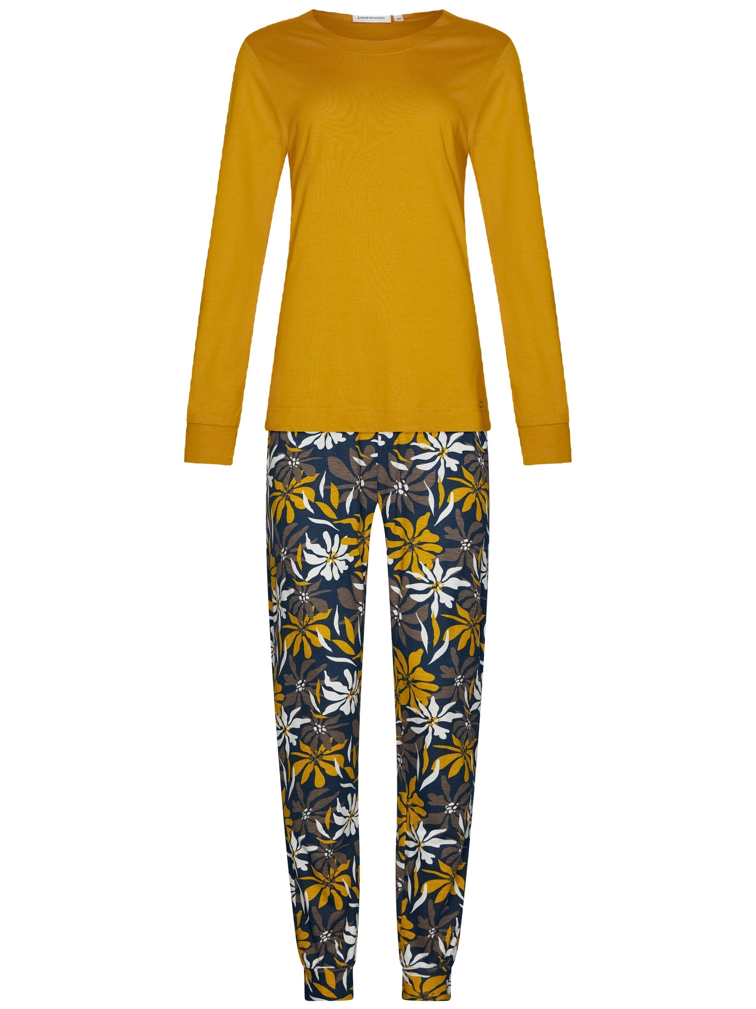 pastunette-moonlite-pyjama-ockerblau-blumen-baumwoll-modal image 1