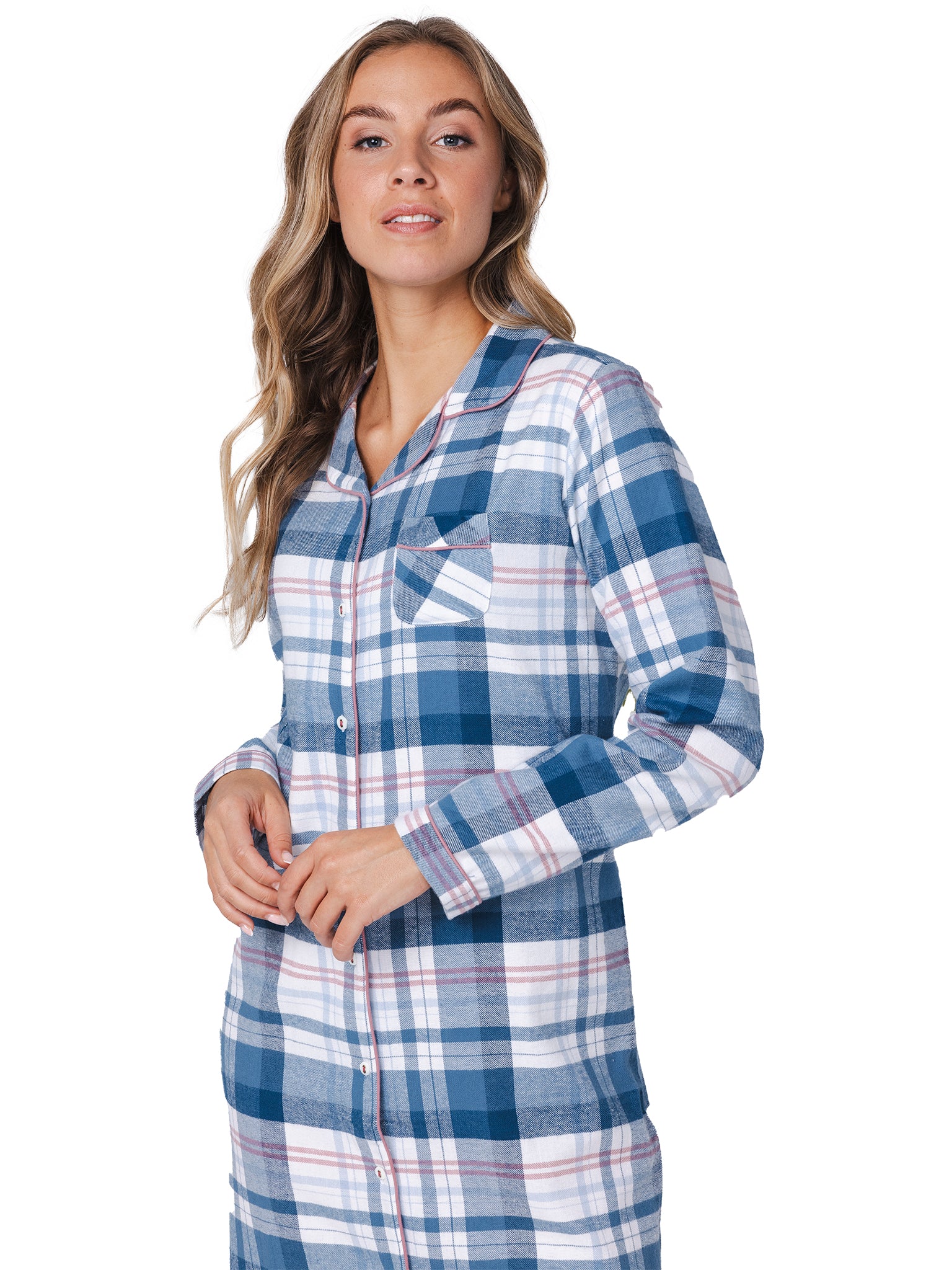 pastunette-flannel-check-nachthemd-blau-karo-baumwolle image 4