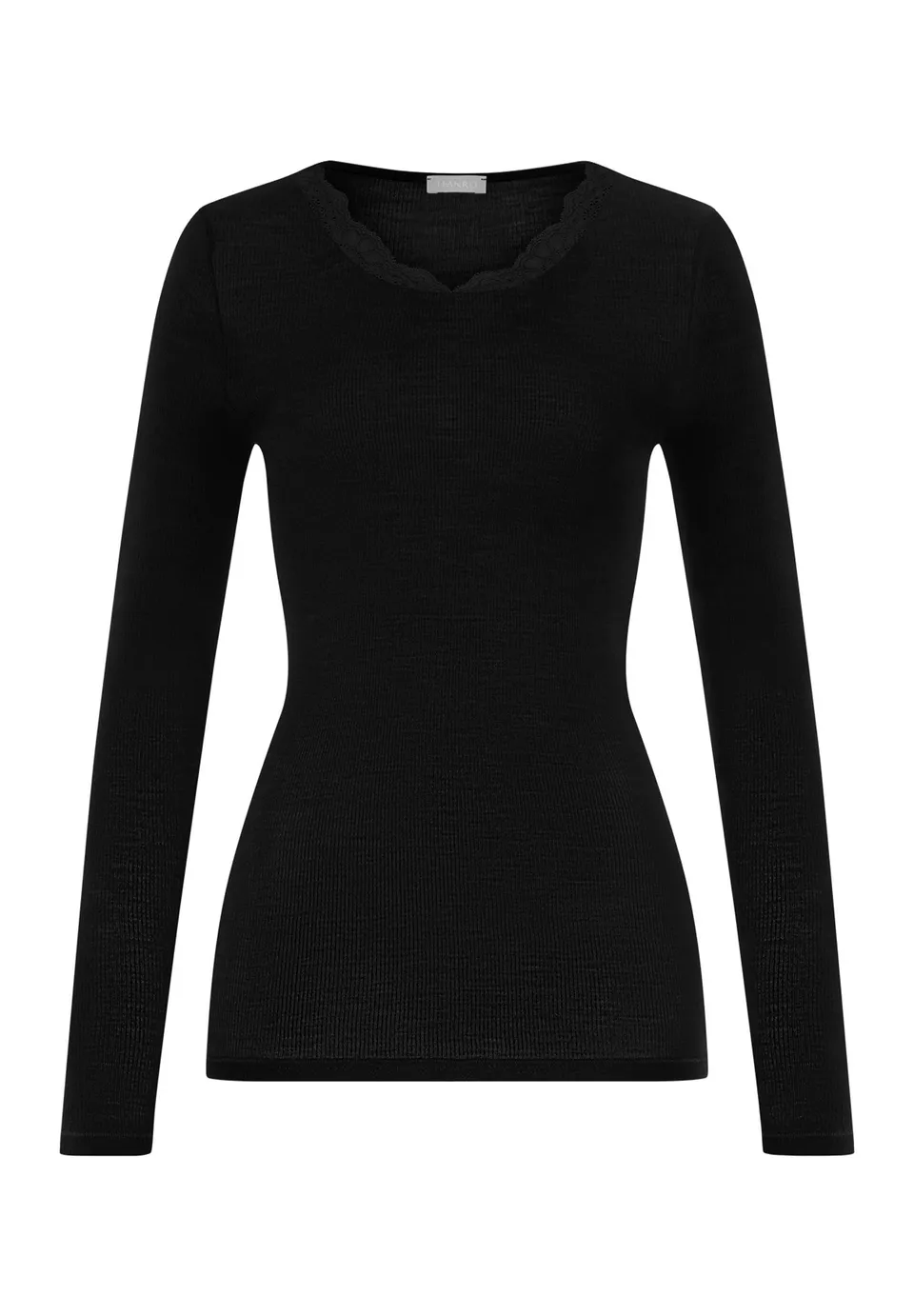 hanro-woolen-lace-070768-langarm-shirt-damen-schwarz-spitze image 1