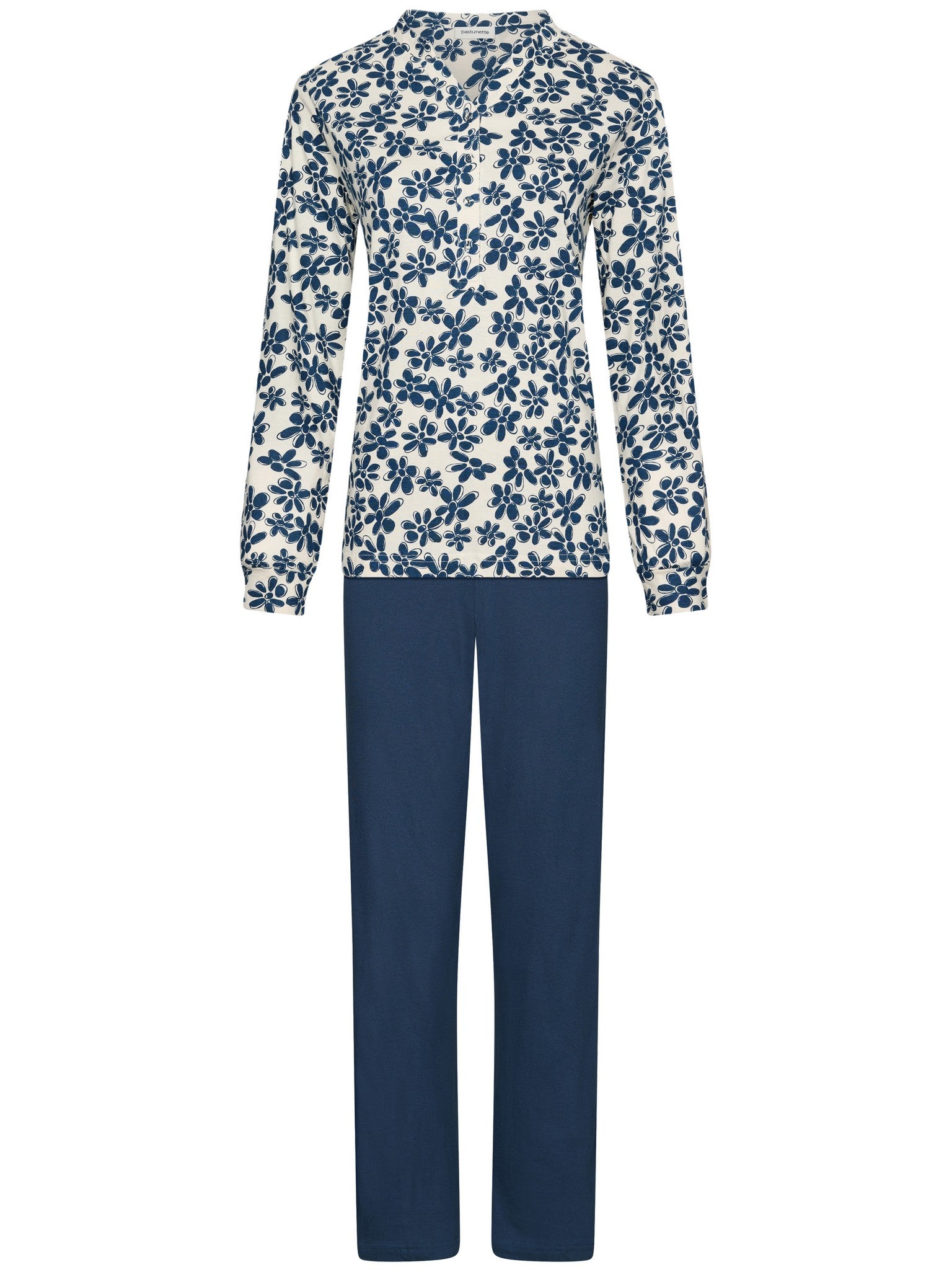 pastunette-nordic-bloom-pyjama-blau-bio-baumwolle-langarm image 1