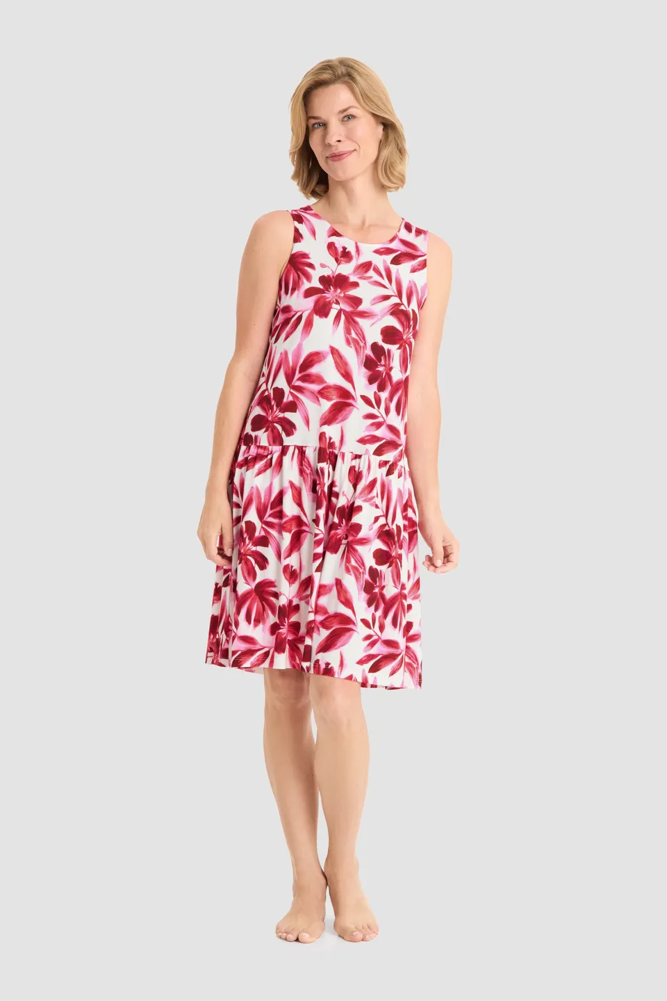 r-sch-be-happy-strandkleid-knielang-rot-bl-ttermuster image 1
