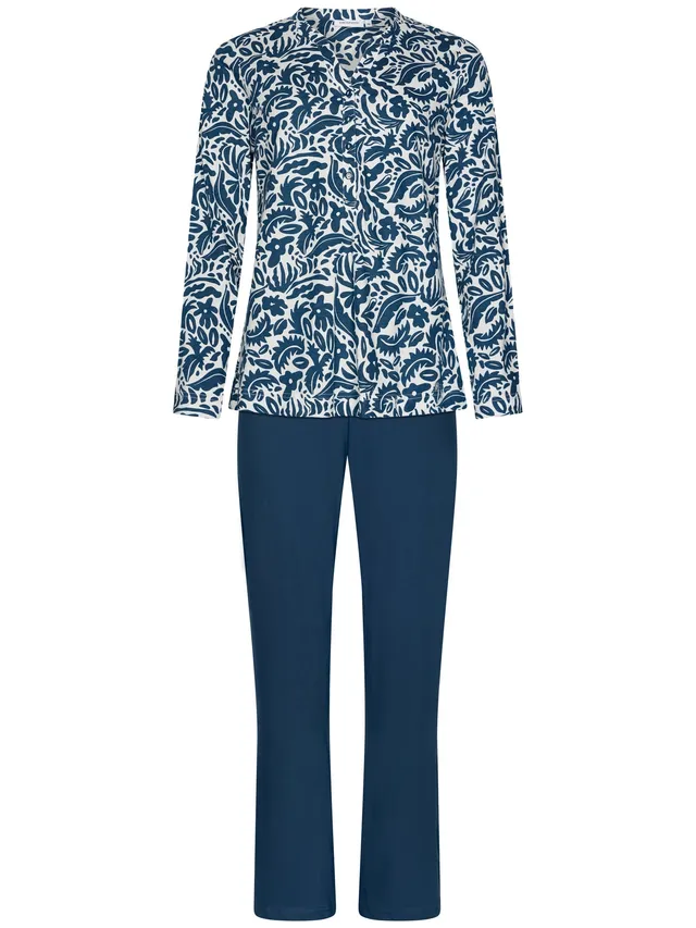 pastunette-blue-bloom-pyjama-blau-wei-bio-baumwolle-set image 1