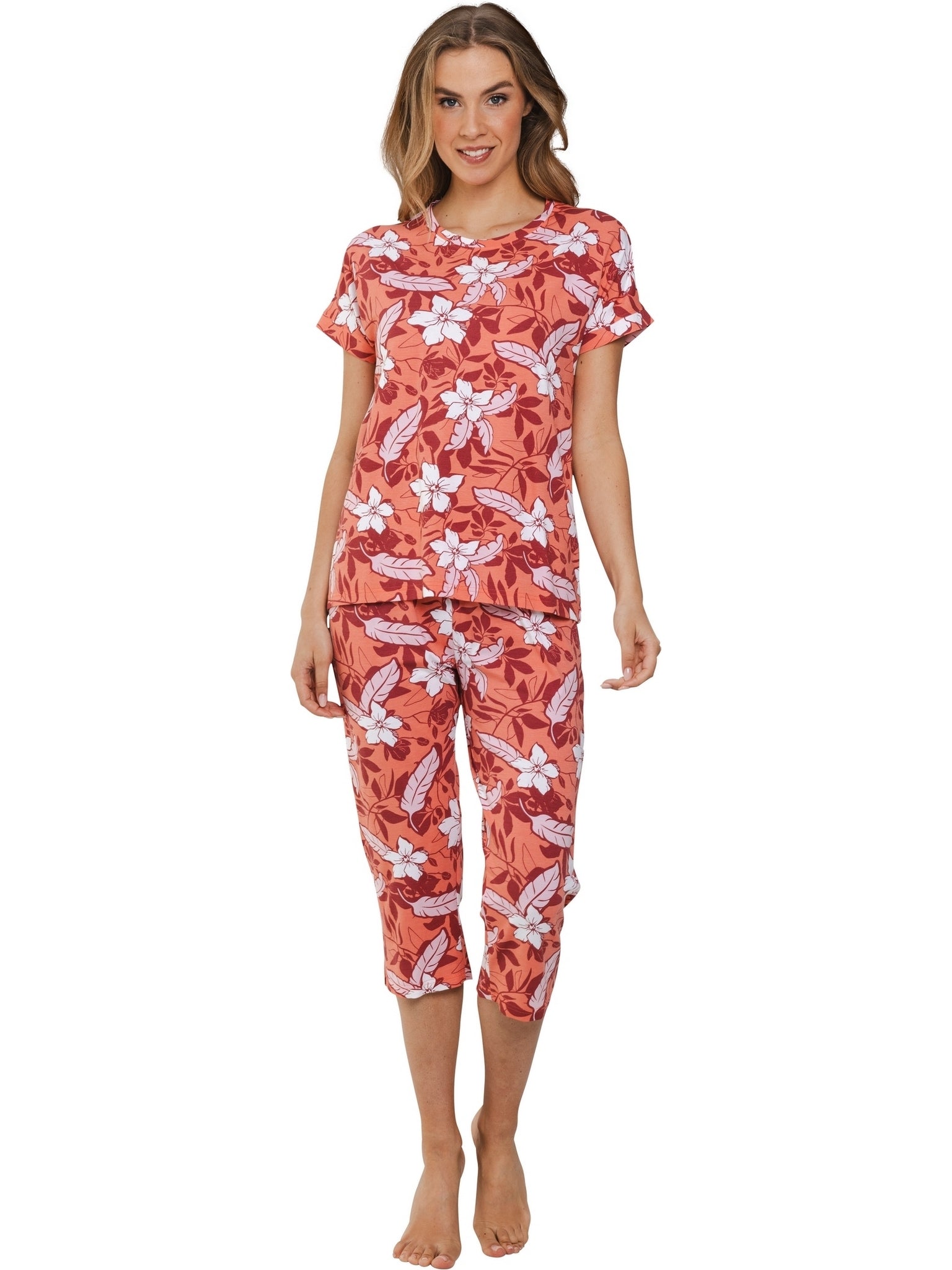 pastunette-coral-breeze-pyjama-orange-bambus-blumenprint image 2