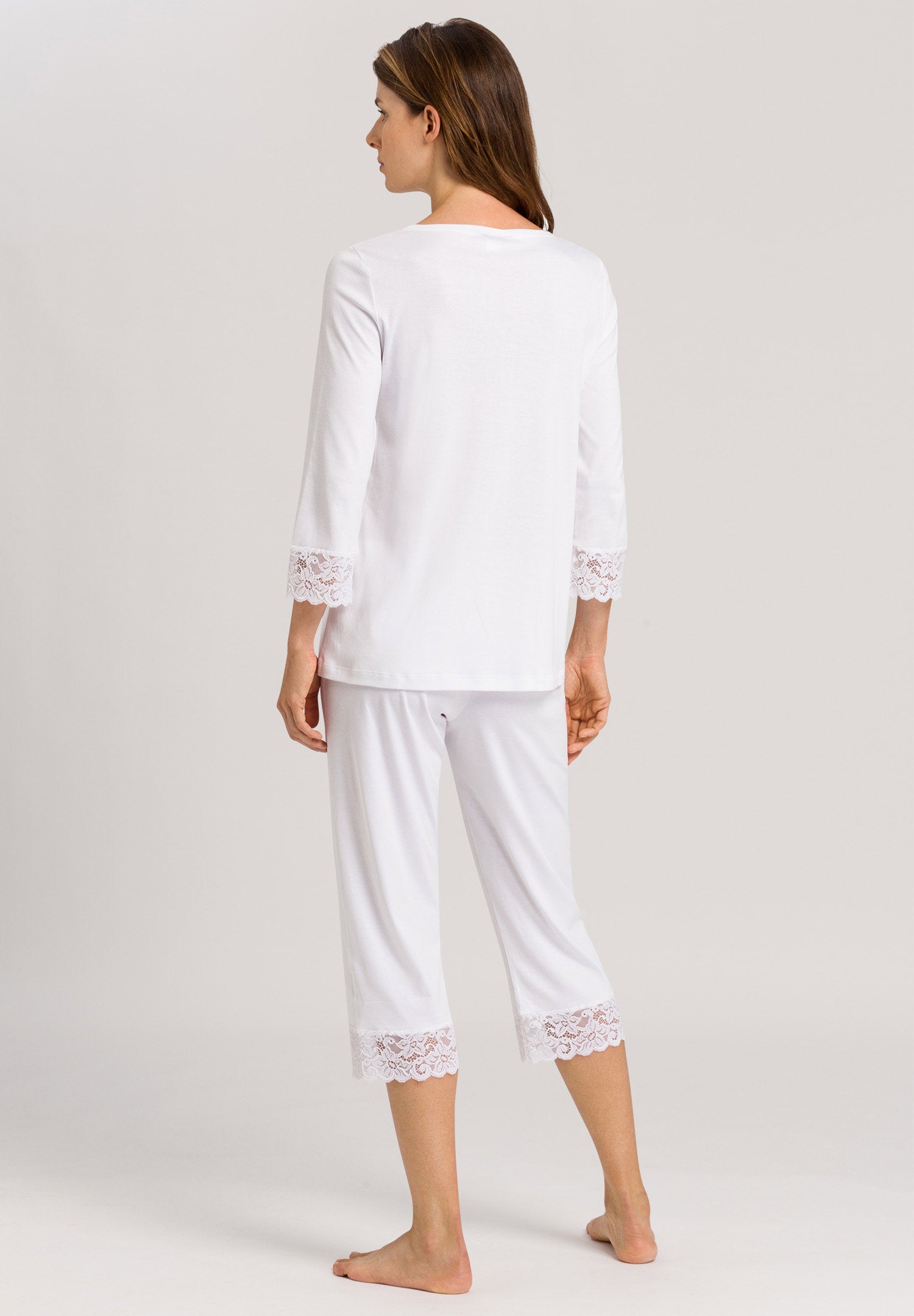 hanro-moments-pyjama-3-4-arm-damen-wei-spitze-baumwolle-set image 4