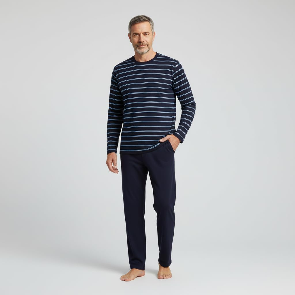 ringella-women-men-herren-schlafanzug-coolmax-ringel-navy-langarm image 4