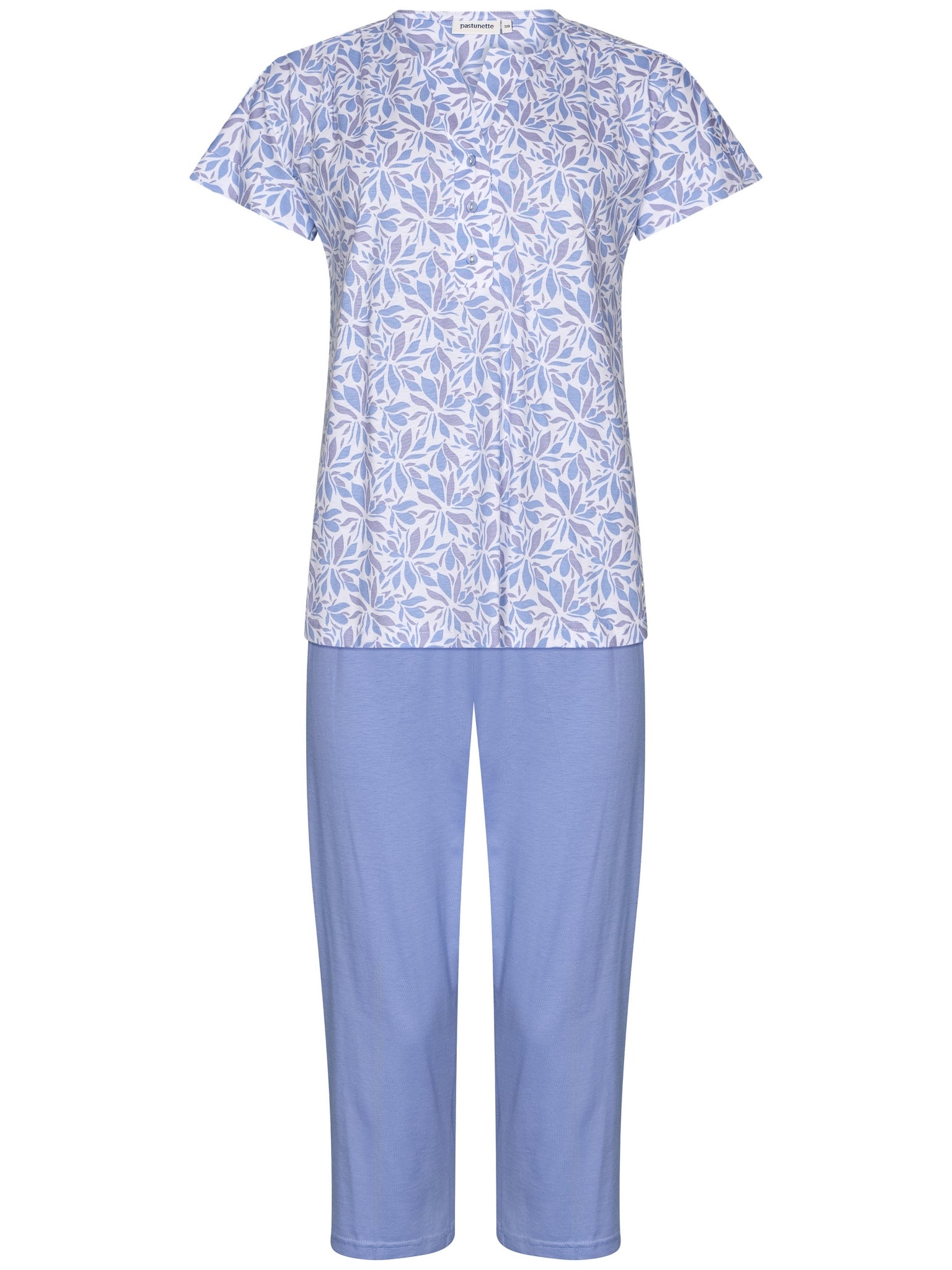 pastunette-soft-blue-pyjama-blau-wei-blumen-baumwolle image 1