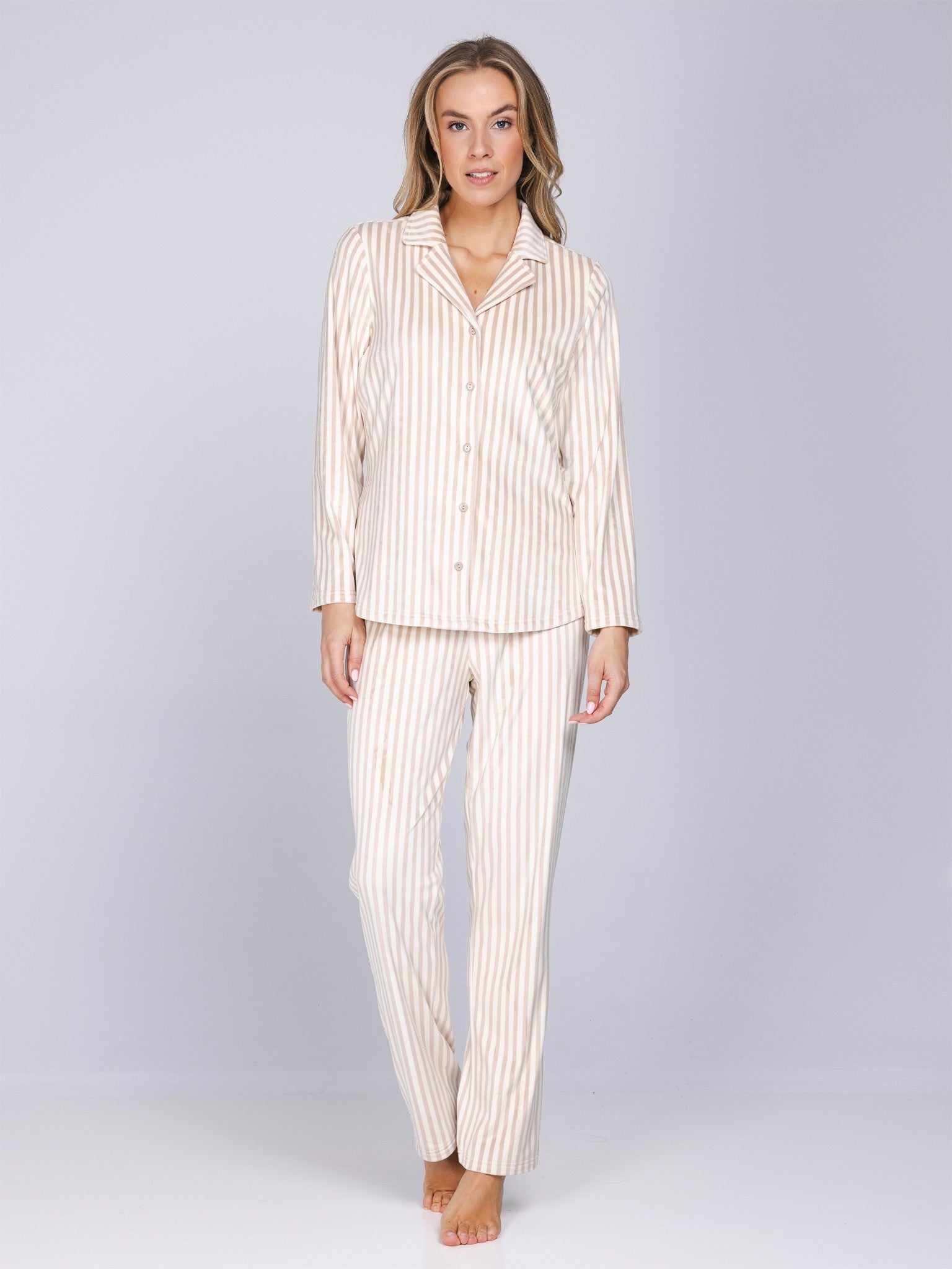 pastunette-softness-pyjama-beige-streifen-velours-fleece image 2