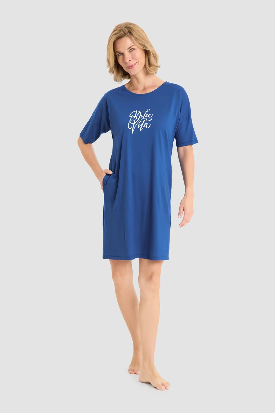 r-sch-be-happy-damen-nachthemd-kurz-blau-schriftzug image 1