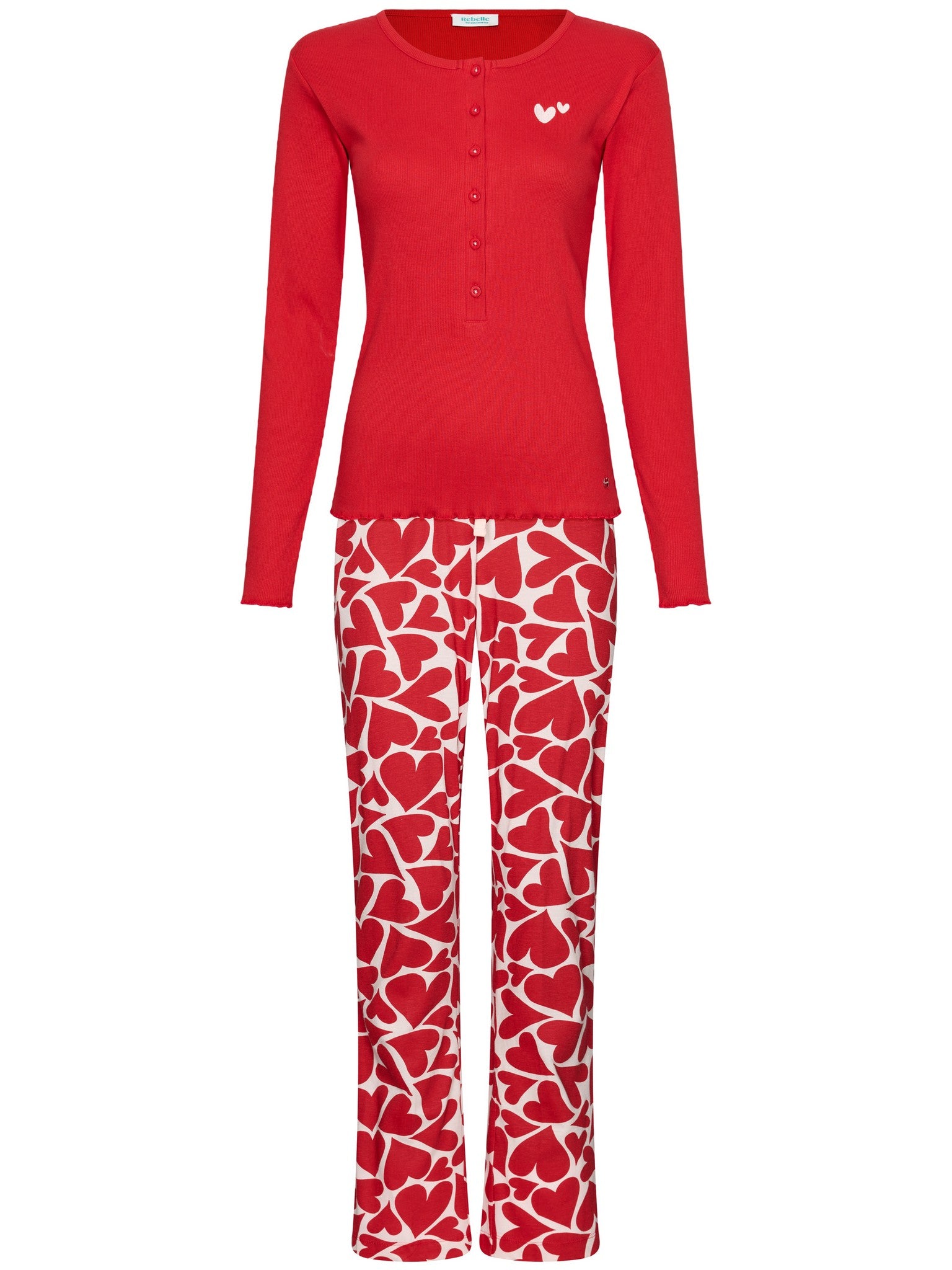 myrebelle-endless-love-damen-pyjama-rot-herz-bio-baumwolle image 1