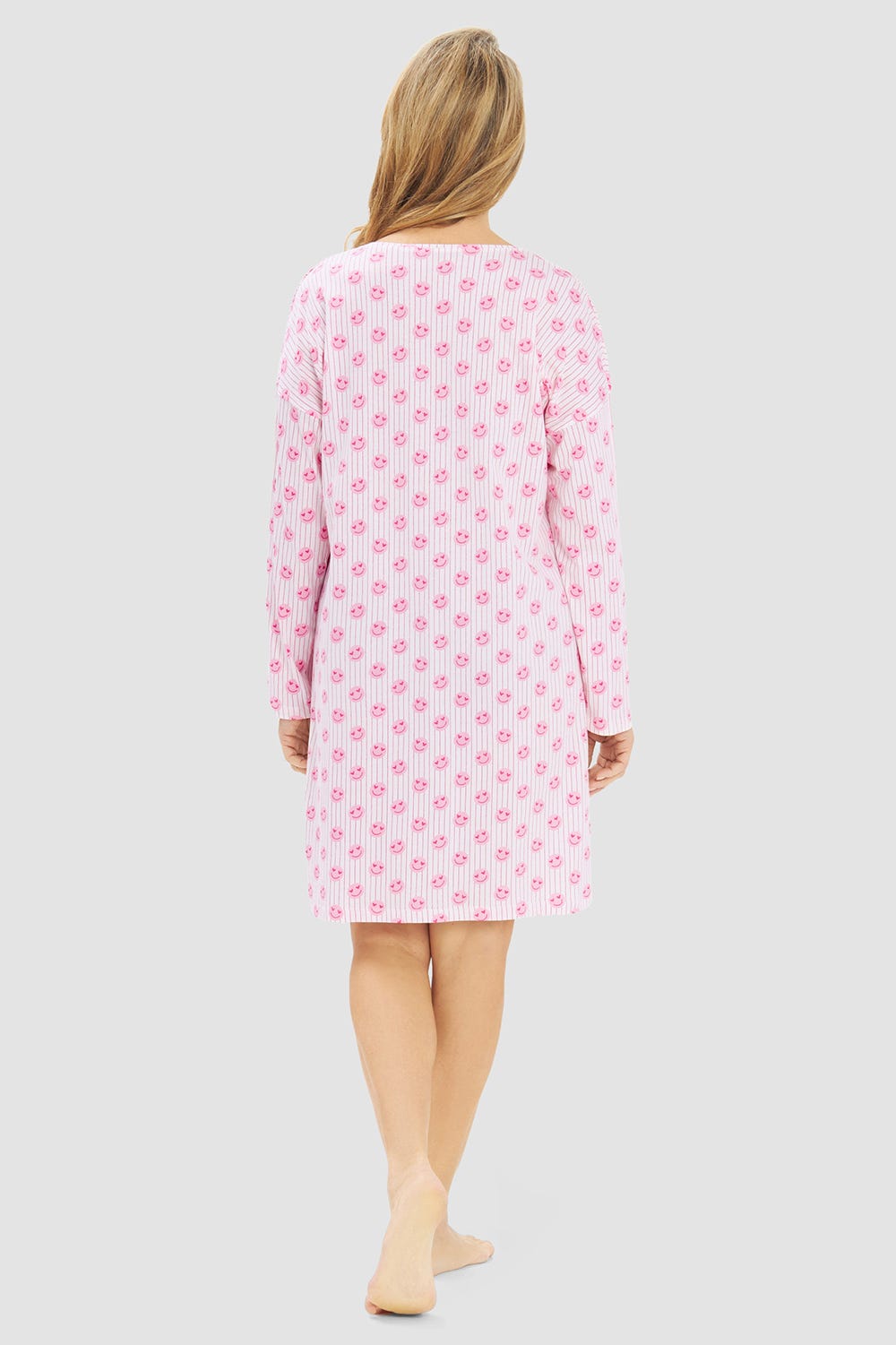 r-sch-be-happy-nachthemd-knielang-rosa-smiley-druck image 3