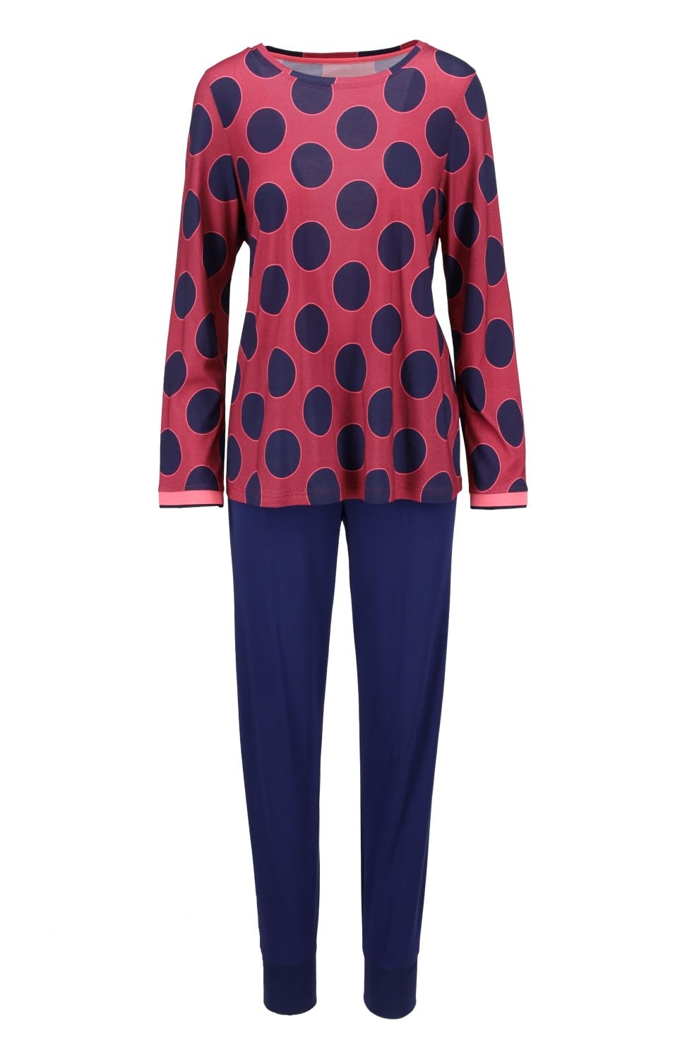 ringella-schlafanzug-langarm-polka-dots-burgund-pyjama-damen image 1