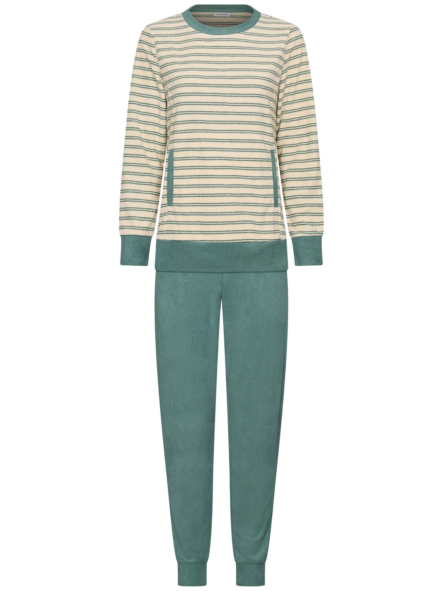 pastunette-nordic-leaf-pyjama-creme-gr-n-frottee image 1