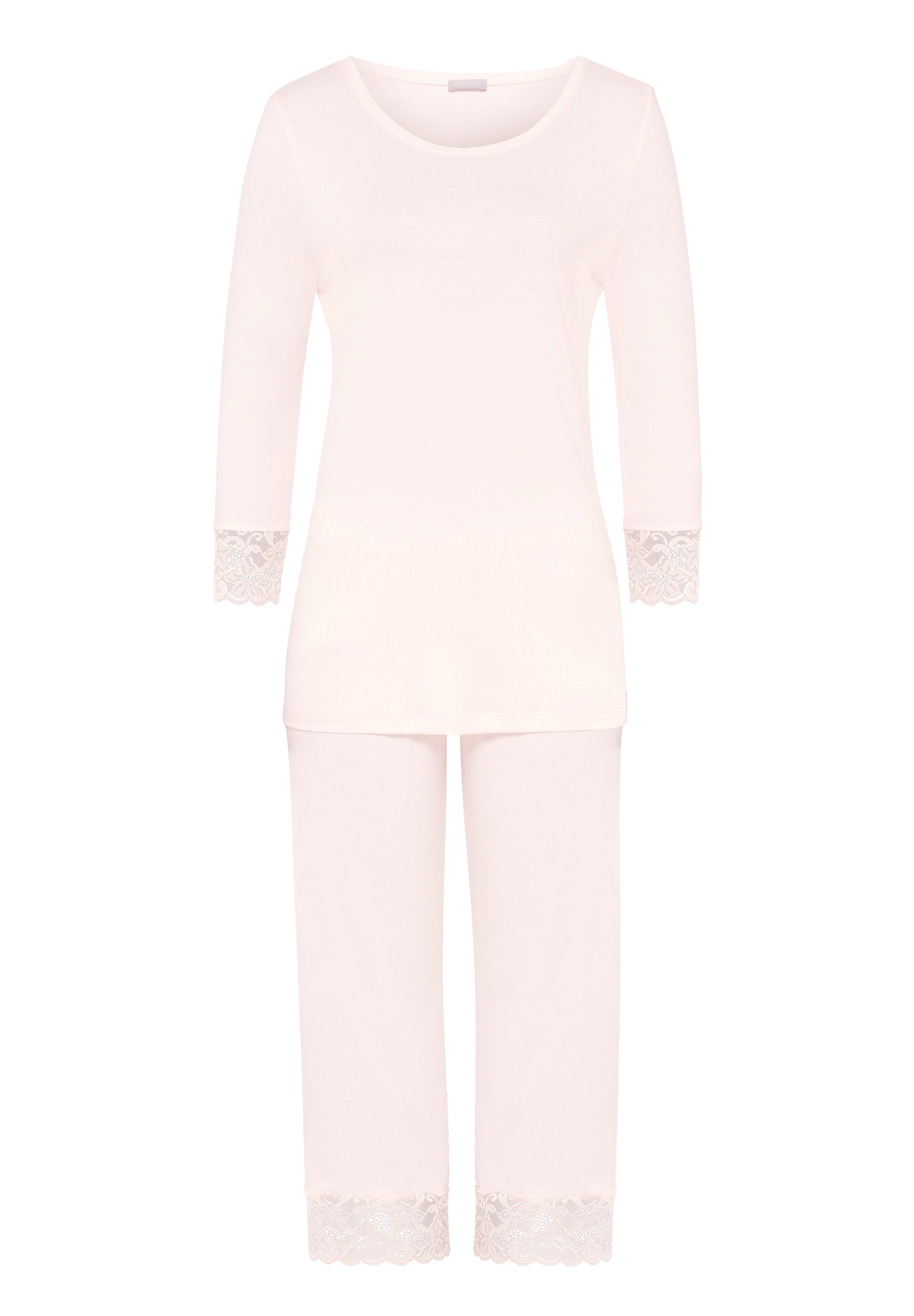 hanro-moments-pyjama-crystal-pink-baumwolle-spitze-3-4-arm image 1