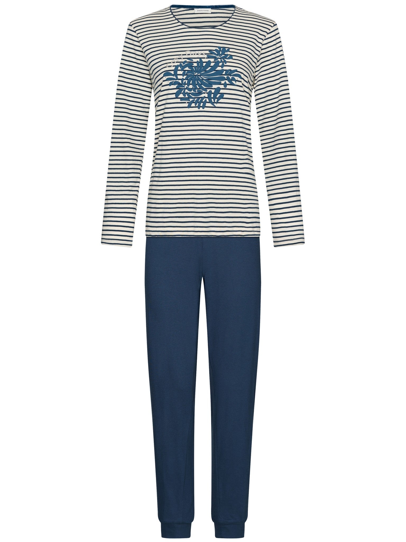 pastunette-nordic-bloom-pyjama-blau-bio-baumwolle-lang image 1