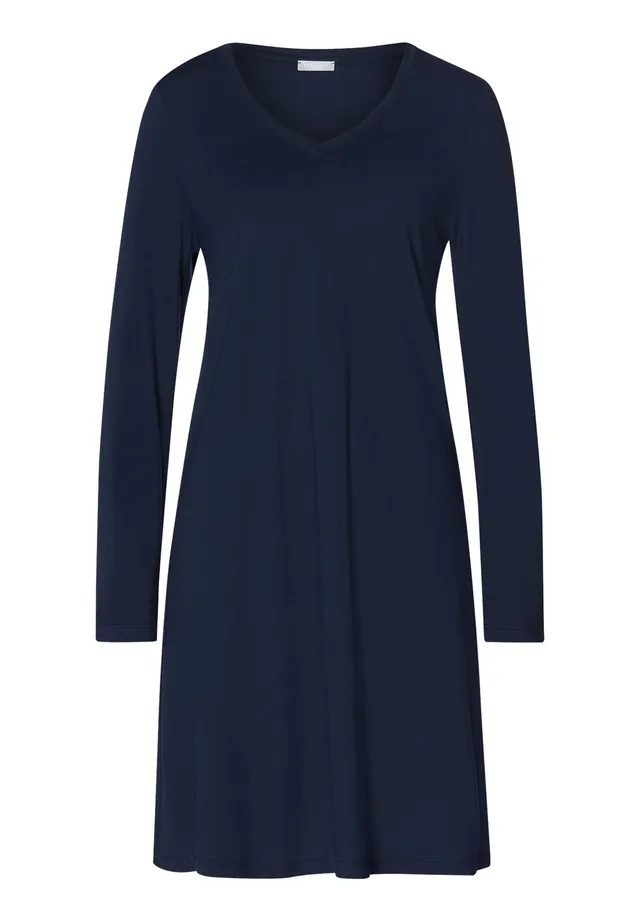 hanro-sleep-lounge-nachthemd-95cm-langarm-deep-navy-baumwolle image 1