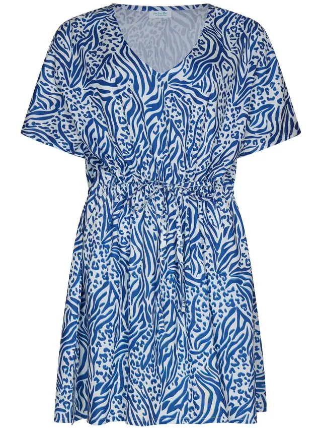 myrebelle-blue-bay-kleid-strandkleid-blau-animal-viskose image 1