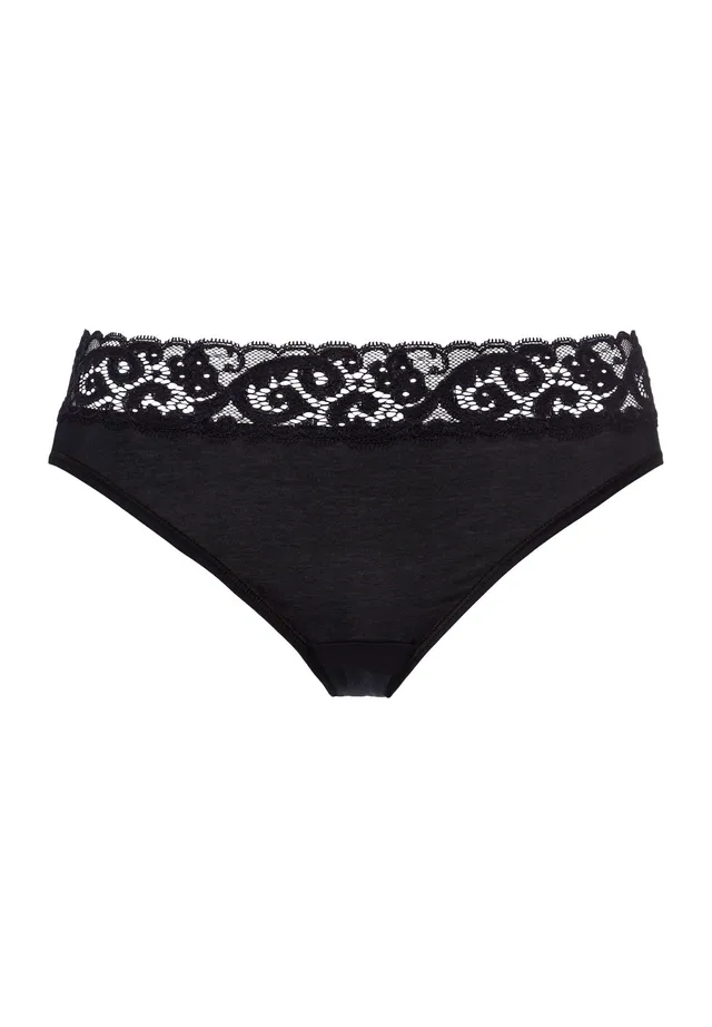hanro-moments-mini-briefs-slip-schwarz-baumwolle-spitze image 1