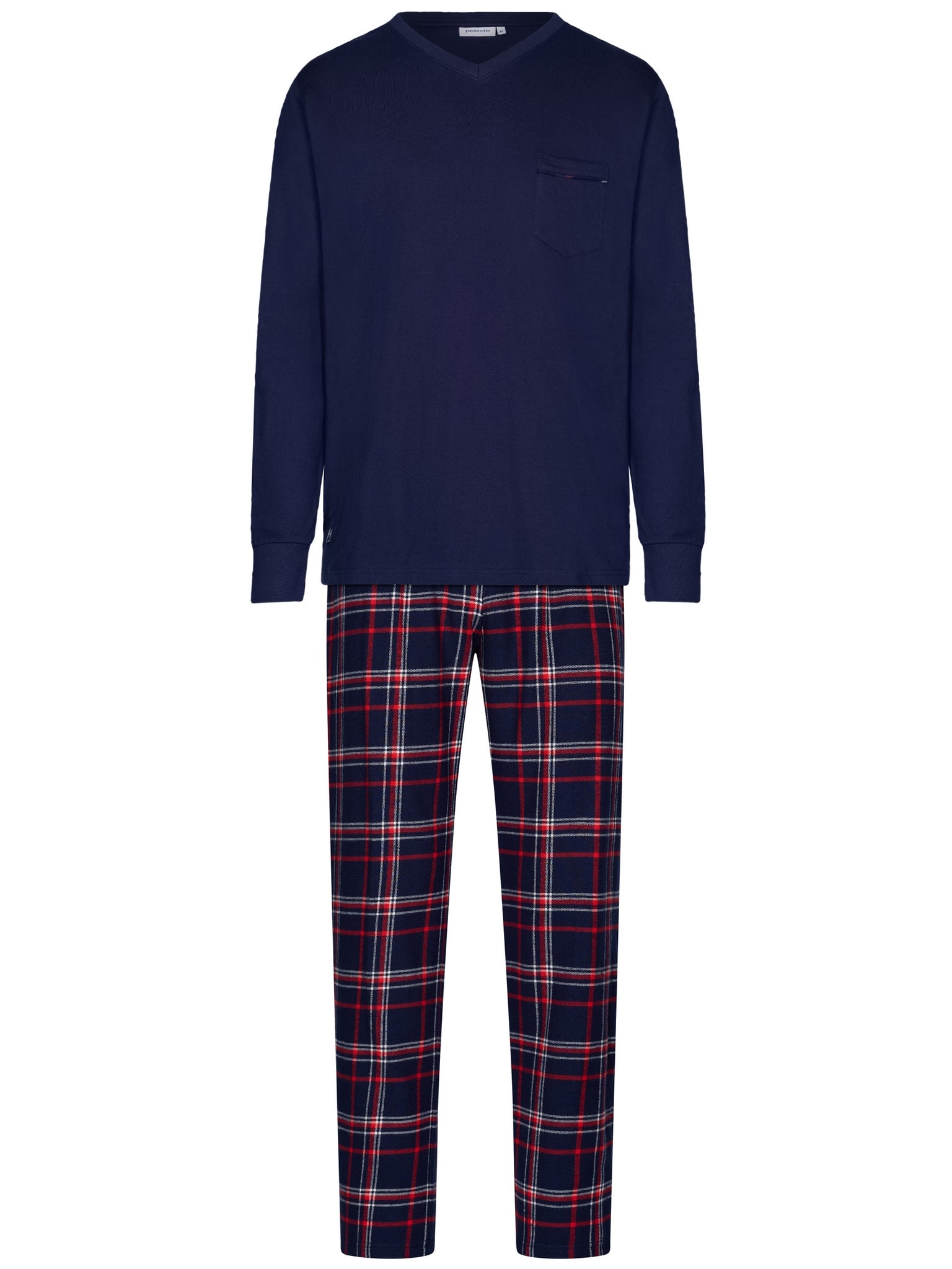 pastunette-aspen-ski-pyjama-blau-karo-baumwolle-flanell image 1