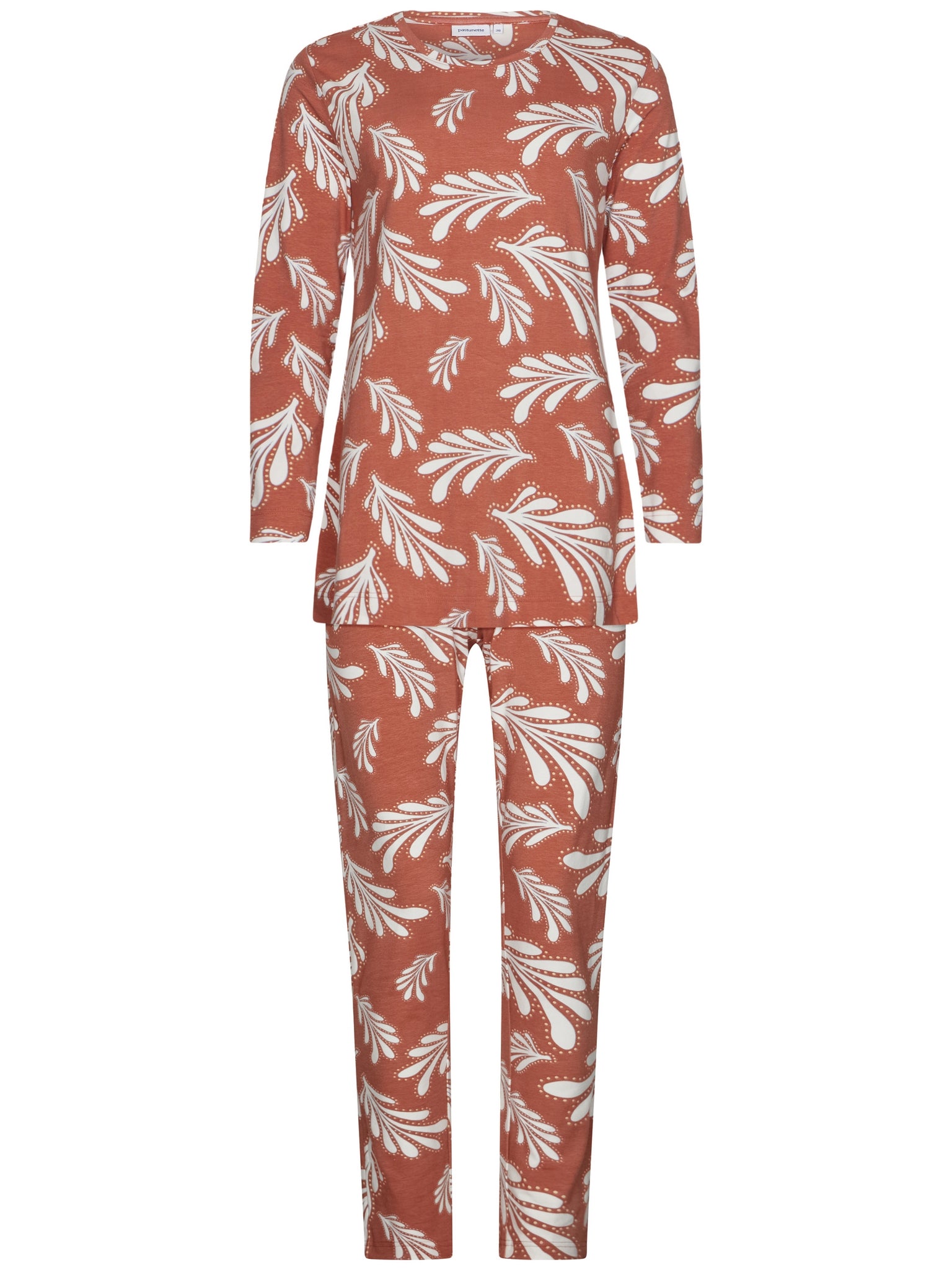 pastunette-tender-pyjama-braun-bl-tterprint-aus-baumwolle image 1