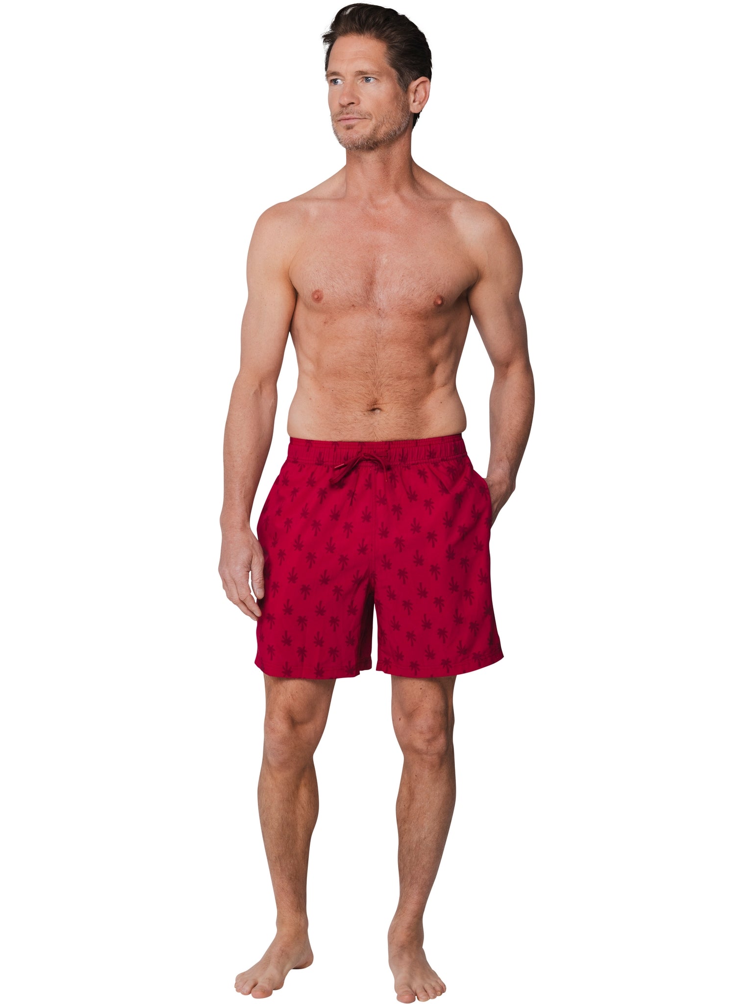 pastunette-badeshorts-rot-palmen-herren-badehose-schnelltrocknend image 2