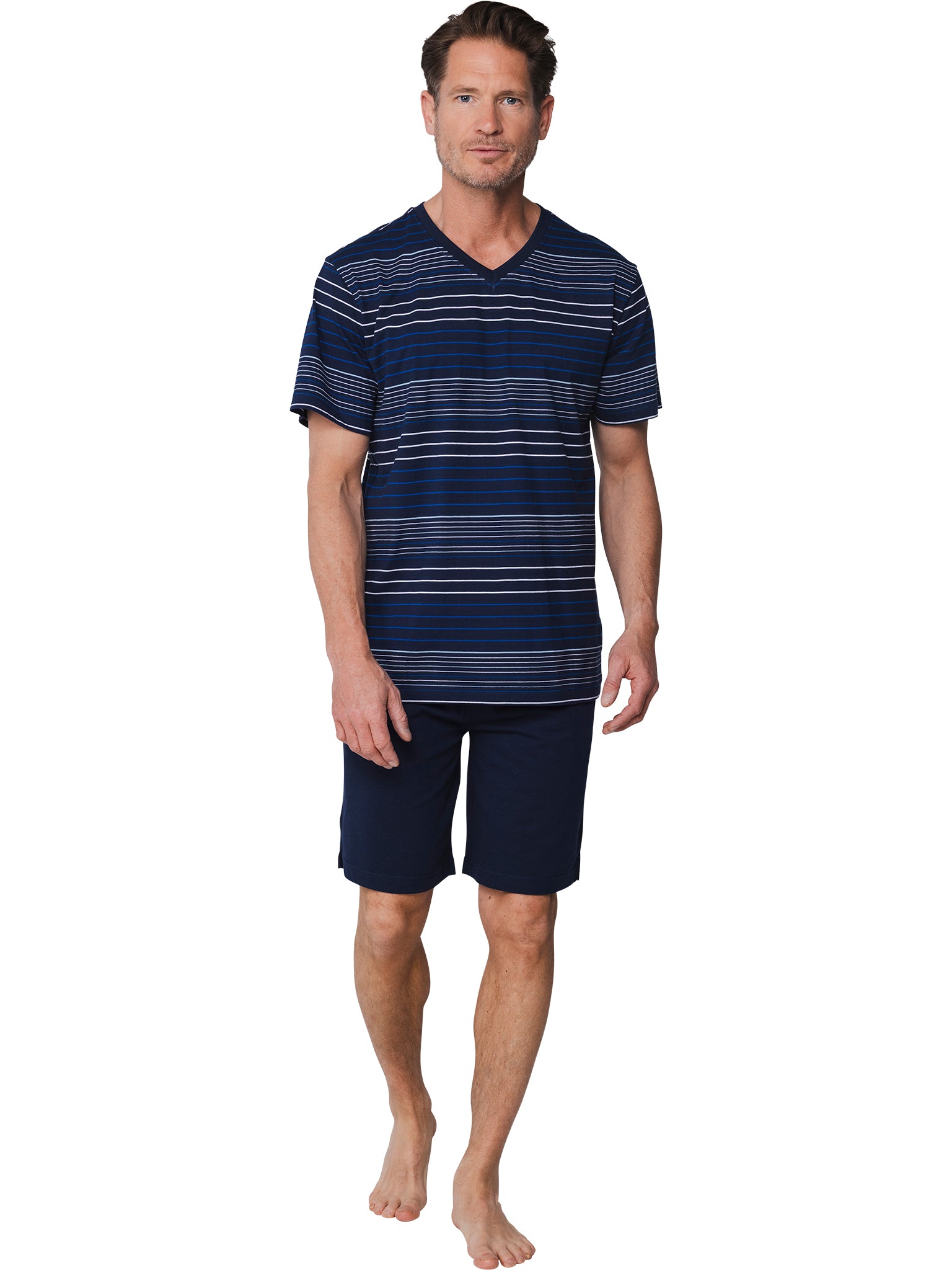 pastunette-pyjama-lounge-shirt-herren-blau-gestreift-baumwolle image 4