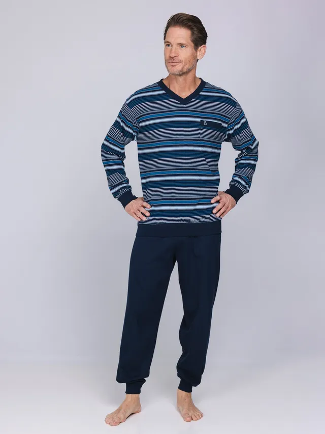 pastunette-robson-stripes-herrenpyjama-baumwolle-blau image 1