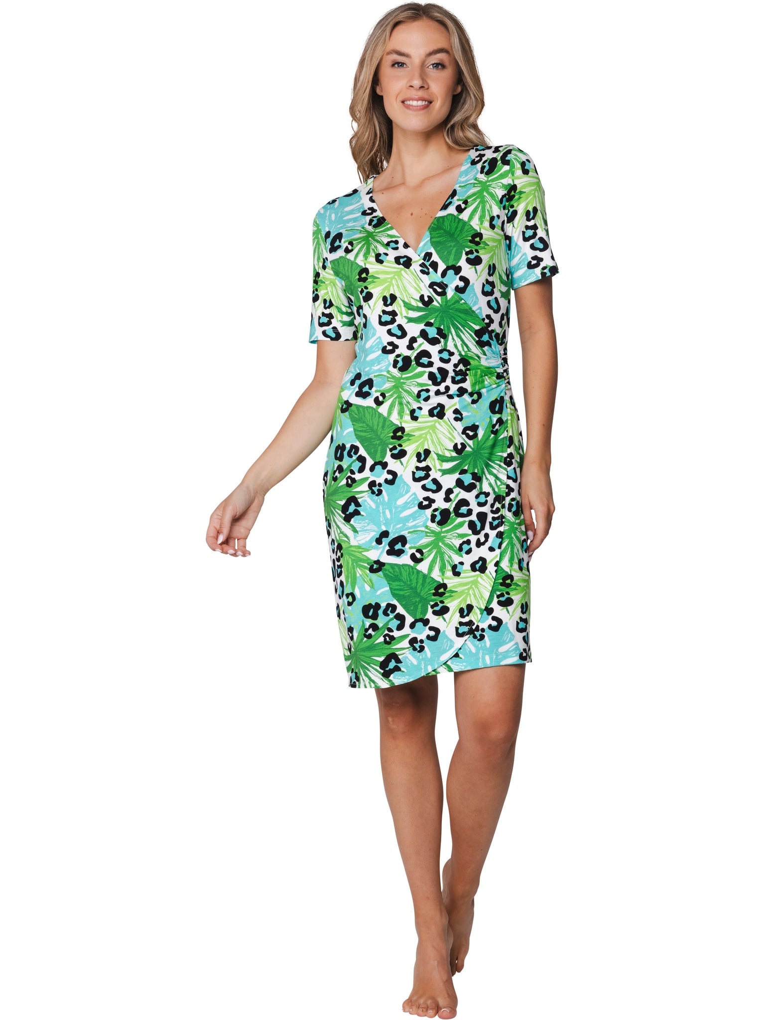 pastunette-jungle-kleid-wei-gr-n-mit-v-ausschnitt image 2