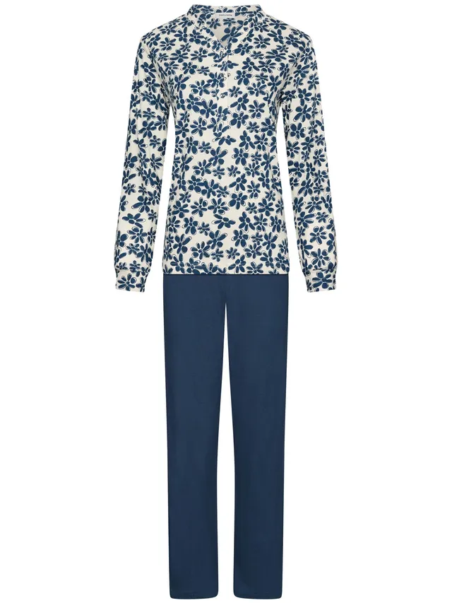 pastunette-nordic-bloom-pyjama-blau-bio-baumwolle-langarm image 1