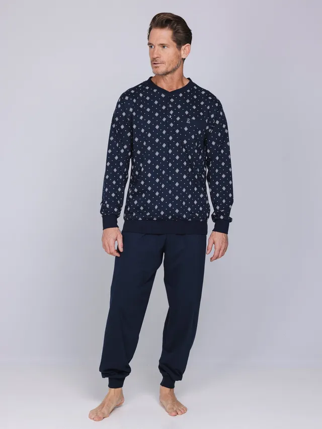 robson-graphic-herrenpyjama-dunkelblau-baumwolle-langarm image 1