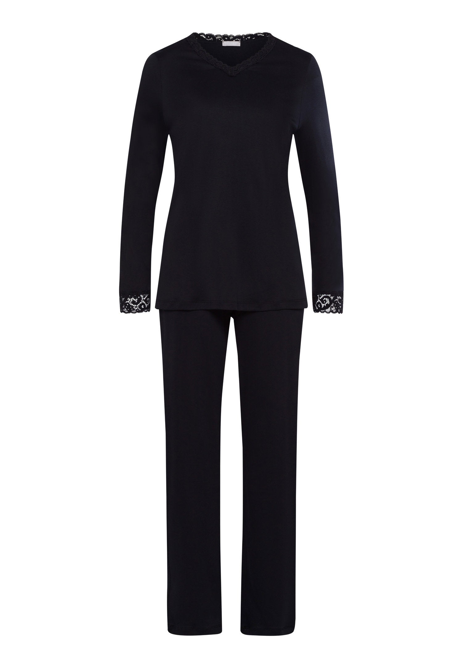 hanro-moments-pyjama-077041-schwarz-baumwolle-spitze image 1