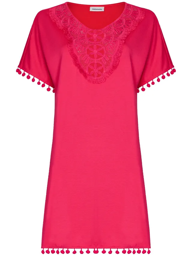 pastunette-tropic-oasis-strandkleid-dunkelrosa-spitze image 1