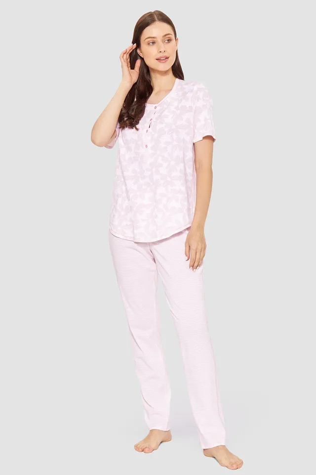 r-sch-be-happy-pyjama-lang-rosa-floral-streifen image 1