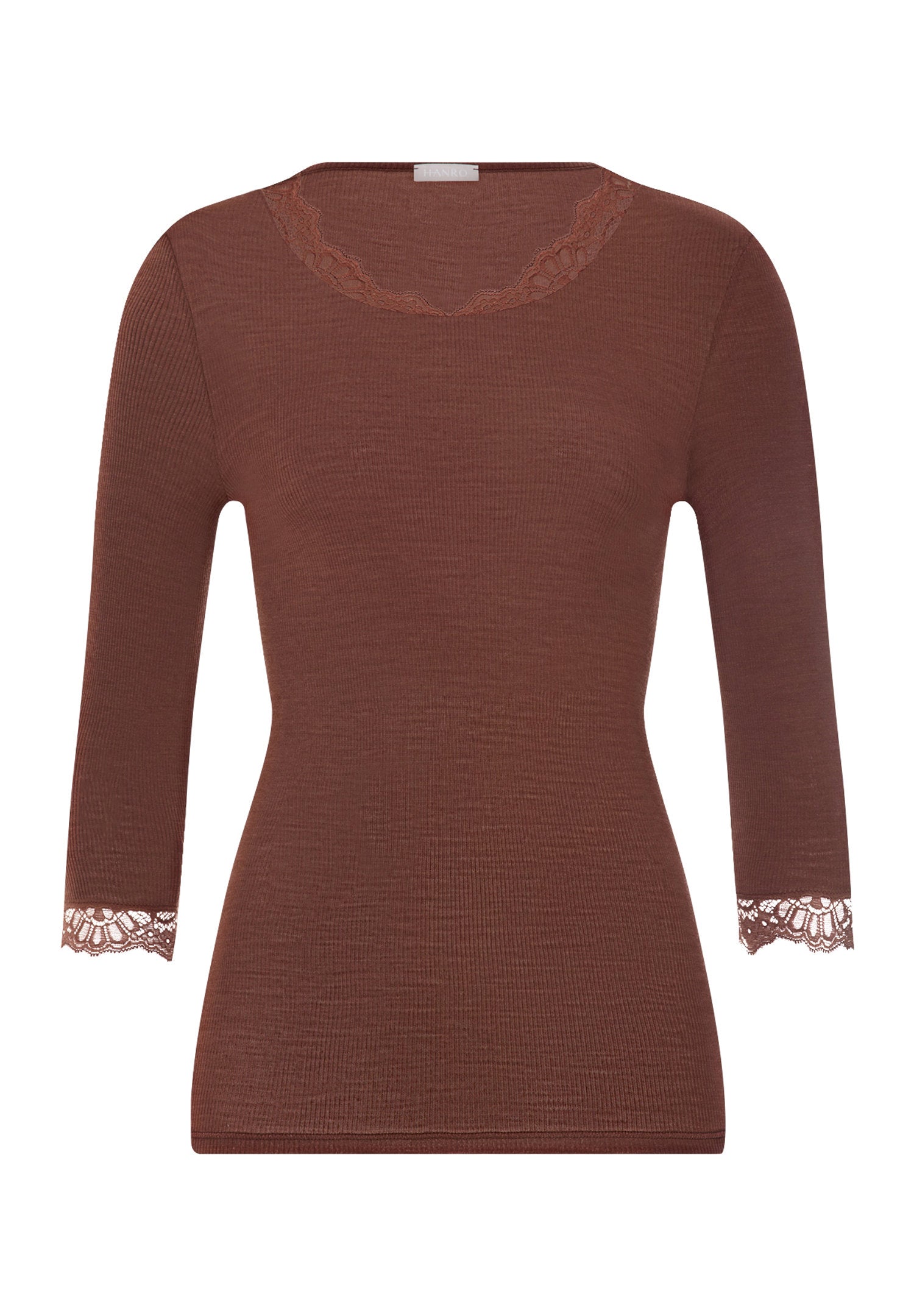 hanro-woolen-lace-shirt-3-4-arm-cinnamon-wolle-seide image 1