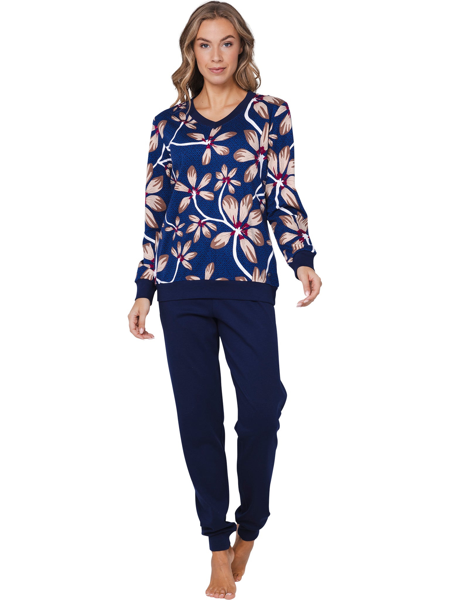 pastunette-premium-midnight-bloom-pyjama-blau-blumenprint image 3