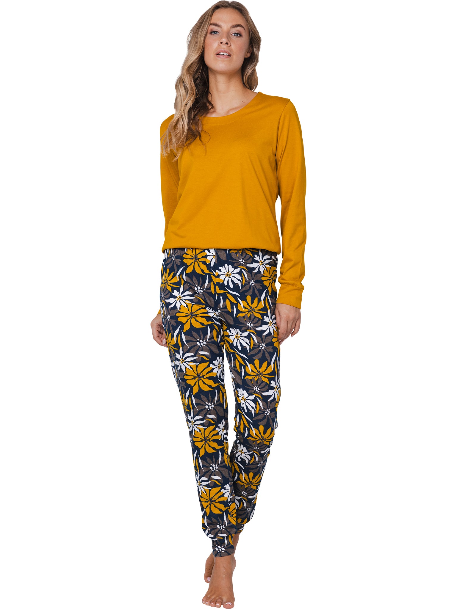 pastunette-moonlite-pyjama-ockerblau-blumen-baumwoll-modal image 3